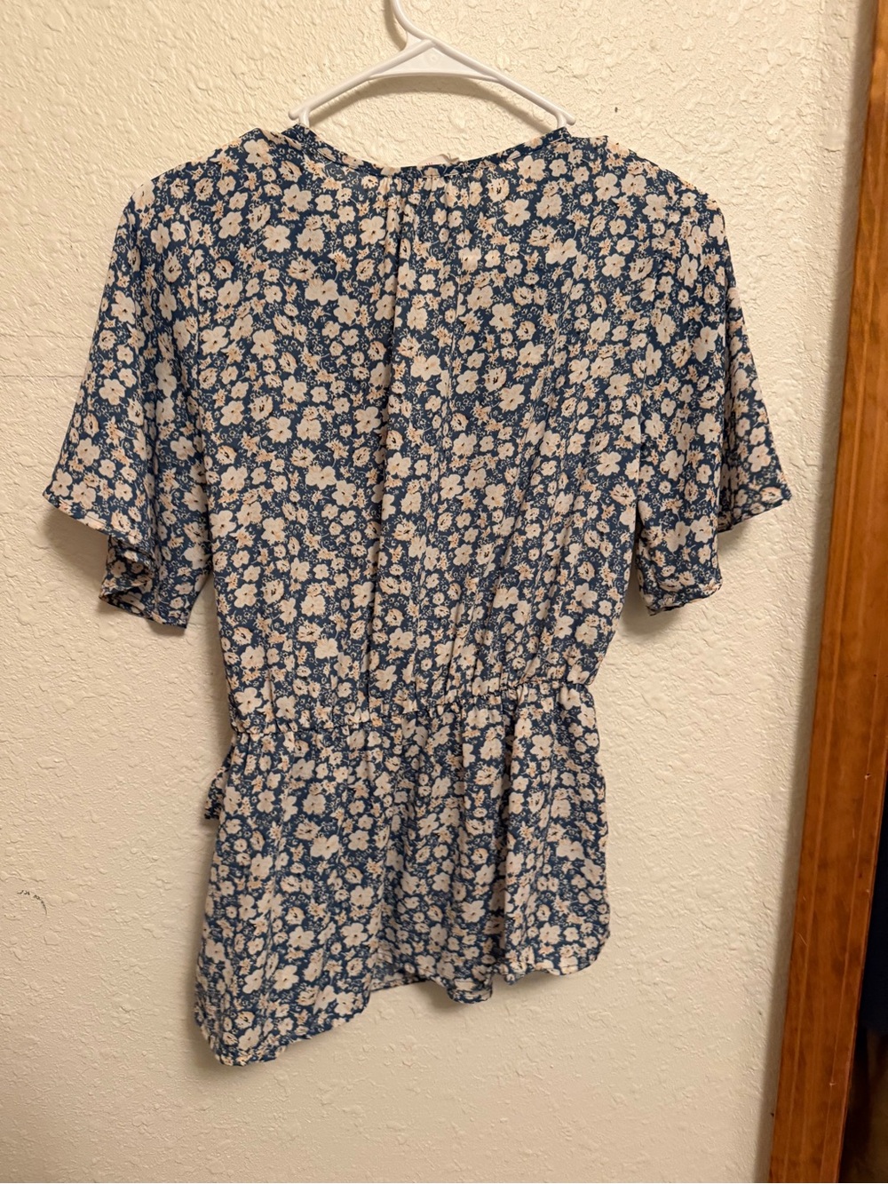 Sienna Sky Blue and Cream Floral Short Sleeve Peplum Top